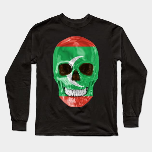 Maldives Flag Skull - Gift for Maldivian With Roots From Maldives Long Sleeve T-Shirt by Country Flags